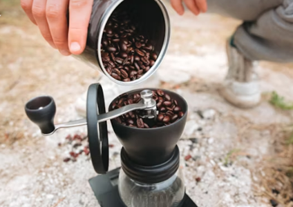 Manual Coffee grinder while camping