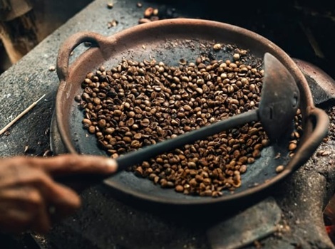 Pan on Stove Coffee Roasting